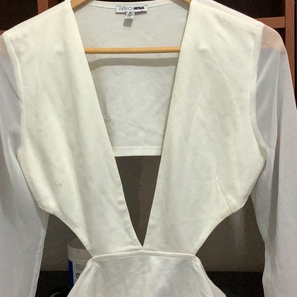 Fashion Nova White Peplum Cut Out Bodysuit - Picture 2 of 8